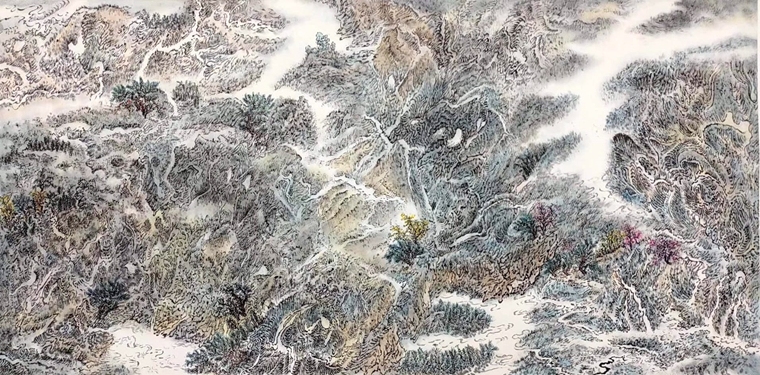 Kui Ting Leung, 2020, Mountainous Landscape, Ink and colour on paper