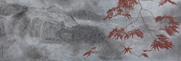 Zhi Guan, 2019, Autumn Water Flowing, Ink and colour on paper