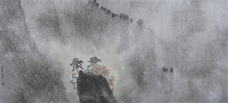 Zhi Guan, 2019, Clouds Barring Cliffy Mountains, Ink and colour on paper