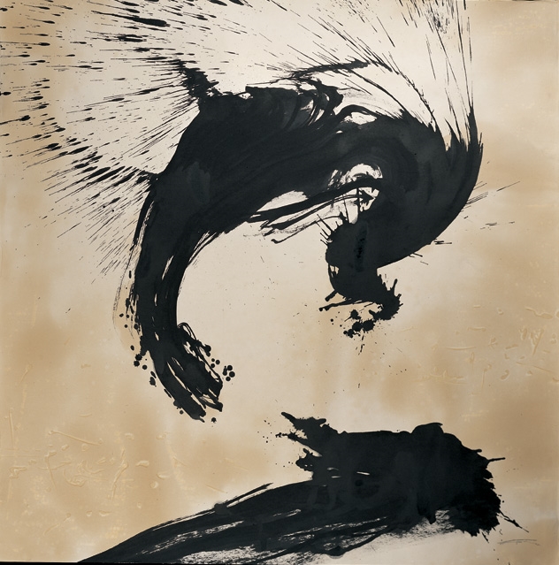 Qin Feng  秦风, 2004, West Wind East Water 070, Black ink and gold leaf on paper