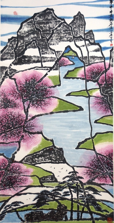 Ch'ing Lo, 2008, Dreaming of Visiting Peach Blossom Spring, Ink and colour on paper