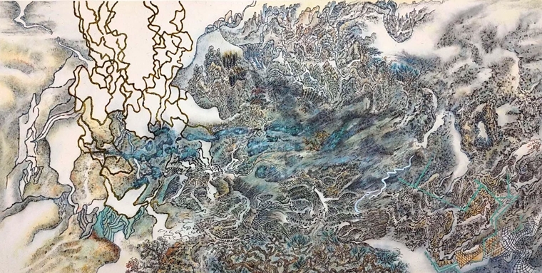 Kui Ting Leung, 2020, Green Range, Ink and colour on paper