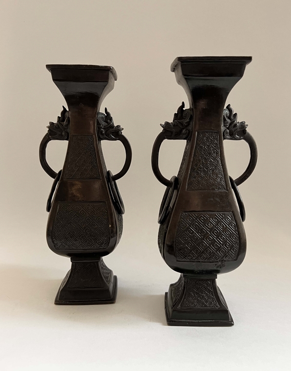 13th century, Pair of Bronze Flower Vases