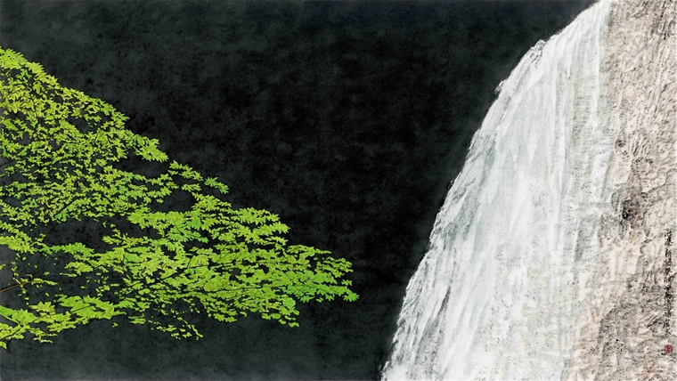 Zhi Guan, 2023, Soaring Waterfall & Fresh Greenery 