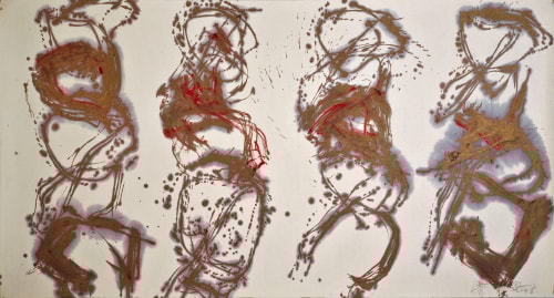 Ligang Wei, 2010, Peacock - Red Silk, Ink on paper